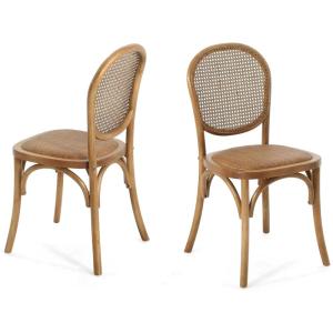 Christopher Knight Home Wood Dining Chair,Accent Chair for Living Room,Dining Room Chair with Cane Rattan Wood Webbing(Set of 2),Light Brown(Light Brown)