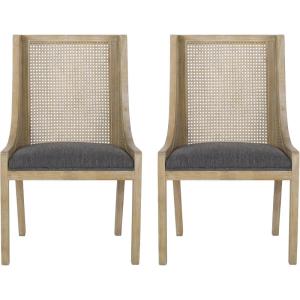 Christopher Knight Home Yone Dining Chairs Set of 2, Modern Dining Chair with Fabric Upholstery, Rubberwood Frame Kitchen Chairs with Cane Webbing, Extra Seat for Dining Room, Beige + Brown(Charcoal + Natural Brown)