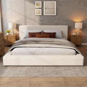 Christopher Knight Home Zonie Linen Upholstered King Size Bed Frame with Headboard, Modern King Bed Frame and Headboard, Solid Wood King Platform Bed Frame, No Box Spring Needed, Easy Assembly, Beige