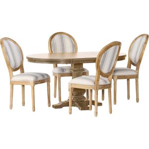 Dored 5 Piece Dining Set – Gray Stripe/White Print/Natural