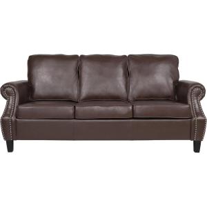 Dowd 3 Seater Sofa with Nailhead Trim – Faux Leather – Dark Brown(Dark Brown)