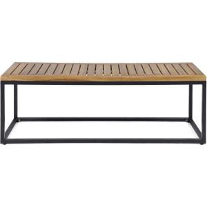 Drew Outdoor Industrial Acacia Wood and Iron Bench, Teak and Black(Teak Finish/Black Metal)