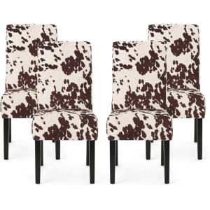 Evelyn Contemporary Velvet Dining Chairs (Set of 4), Cow Print