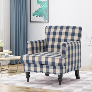 Great Deal Furniture Eve Tufted Fabric Club Chair, Green Checkerboard, 32D x 28.75W x 34.5H in(Blue Checkerboard  Dark Brown)