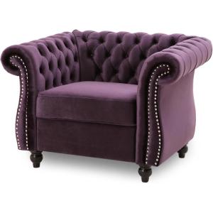 Great Deal Furniture Leila Chesterfield Velvet Club Chair, BlackBerry(Blackberry  Dark Brown)