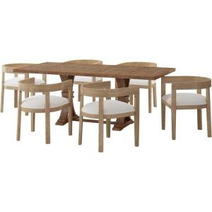Hudson 7 Piece Dining Set – Fabric and Wood – Light Ash/Almond
