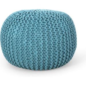Nahunta Knitted Round Pouf – Cotton – Navy(Aqua)