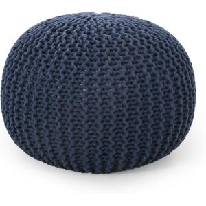 Nahunta Knitted Round Pouf – Cotton – Navy(Navy Blue)