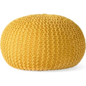 Nahunta Knitted Round Pouf – Cotton – Navy(Yellow)