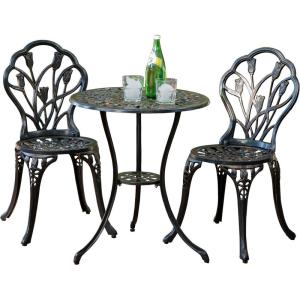 Nassau Cast Aluminum Outdoor Bistro Furniture Set, Brown, 23 by 23 by 26