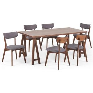Rachel Mid-Century Modern 7 Piece Dining Set with A-Frame Table, Light Beige and Walnut(Dark Gray + Walnut)