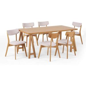 Rachel Mid-Century Modern 7 Piece Dining Set with A-Frame Table, Light Beige and Walnut(Light Beige + Natural Oak)