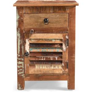 Salome Wooden Side Table with Drawer, Distressed Paint