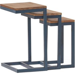 Savannah Fir Wood and Iron Nesting Side Tables (Set of 3) – Antique Brown