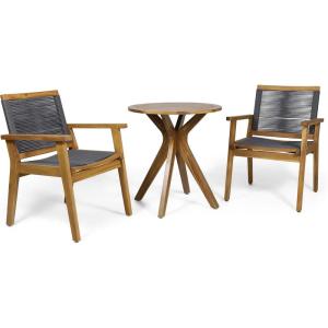 Tracy Outdoor Acacia Wood Bistro Set, Teak and Dark Gray