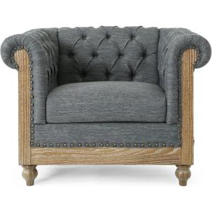 VOLL Tufted Club Chair with Nailhead Trim – Charcoal/Dark Brown
