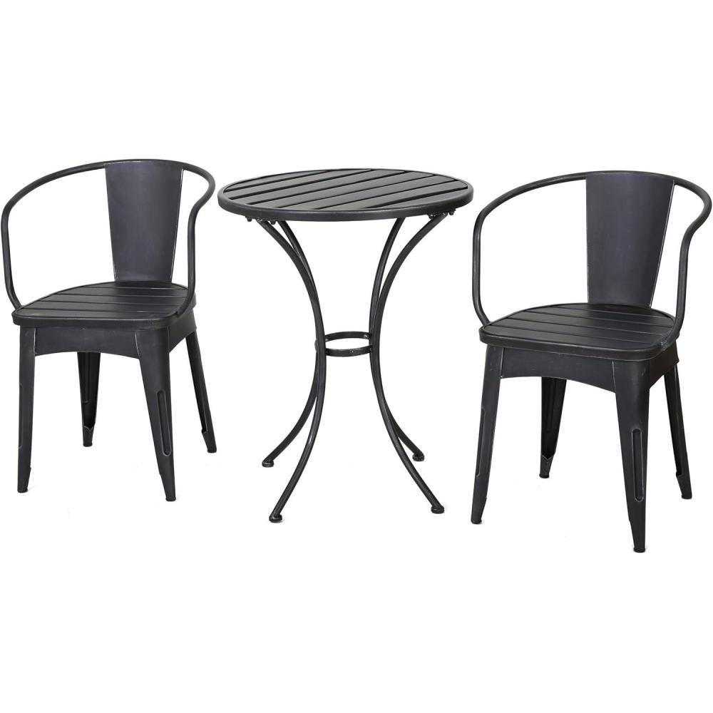 imageChristopher Knight Home Colmar Outdoor Metal Bistro Set 3Pcs Set Black With Silver
