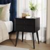 Christopher Knight Home Accent Bedside End Table, Acacia Wood Nightstand Side Table, Storage with 2 Drawers, Mid-Century Nightstand with Solid Wood Leg for Bedroom Dorm and Small Space, Black(Black)
