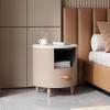 Christopher Knight Home Ucal Modern Round Nightstand with Drawers, Contemporary Bedside Table/End Table with Curved Design for Bedroom/Living Room, Practical Open Storage Cabinet with Drawers, Blue(Beige)
