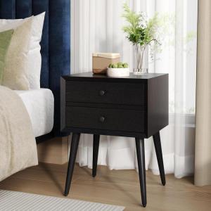 Christopher Knight Home Accent Bedside End Table, Acacia Wood Nightstand Side Table, Storage with 2 Drawers, Mid-Century Nightstand with Solid Wood Leg for Bedroom Dorm and Small Space, Black(Black)