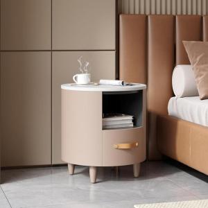 Christopher Knight Home Ucal Modern Round Nightstand with Drawers, Contemporary Bedside Table/End Table with Curved Design for Bedroom/Living Room, Practical Open Storage Cabinet with Drawers, Blue(Beige)