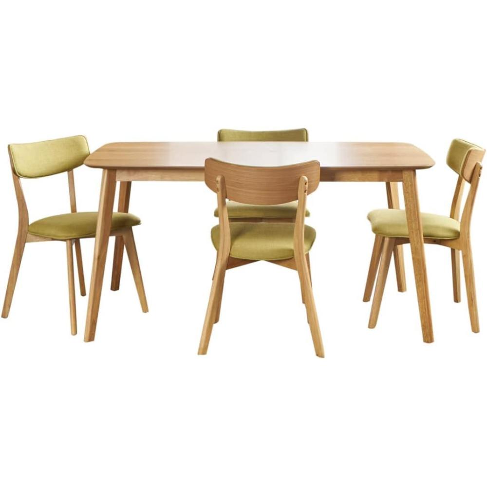 imageChristopher Knight Home Alma MidCentury Wood Dining Set with Fabric Chairs 5Pcs Set Natural Oak Green Tea