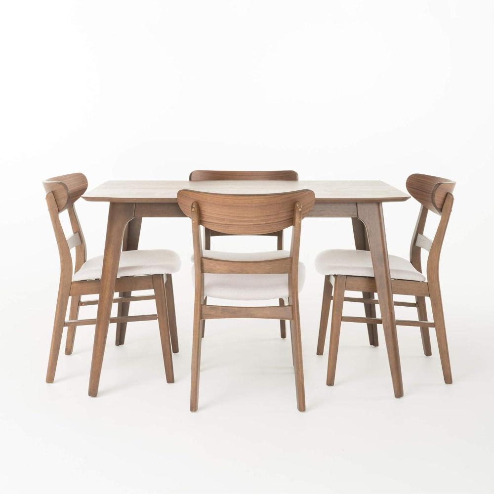 imageChristopher Knight Home Idalia 50quot Rectangular Dining Set 5Pcs Set Natural Walnut Light BeigeLight Beige