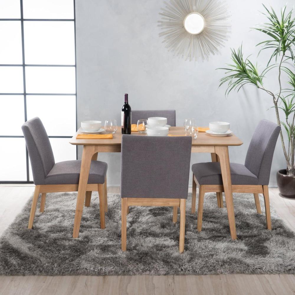 imageChristopher Knight Home Kwame 50quot Rectangular Dining Set 5Pcs Set Natural Oak  Dark Grey