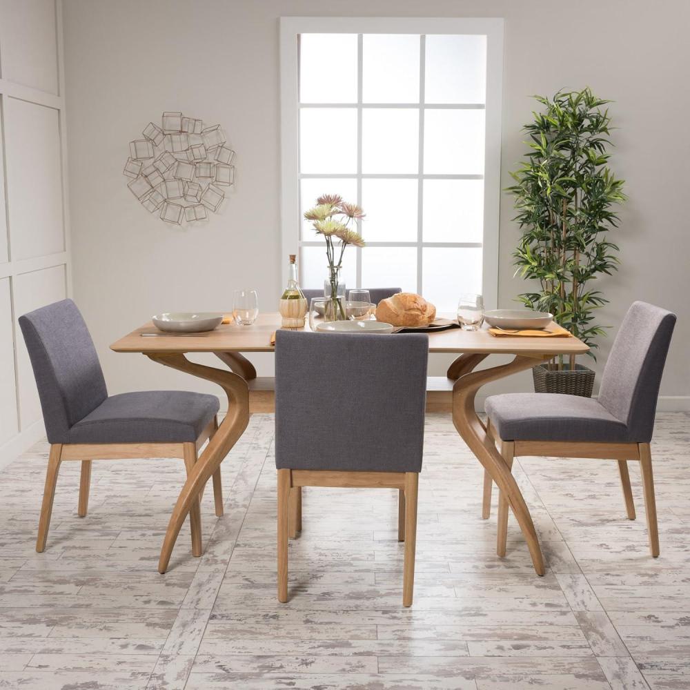 imageChristopher Knight Home Kwame Curved Leg Rectangular Dining Set 5Pcs Set Natural Oak Dark Grey