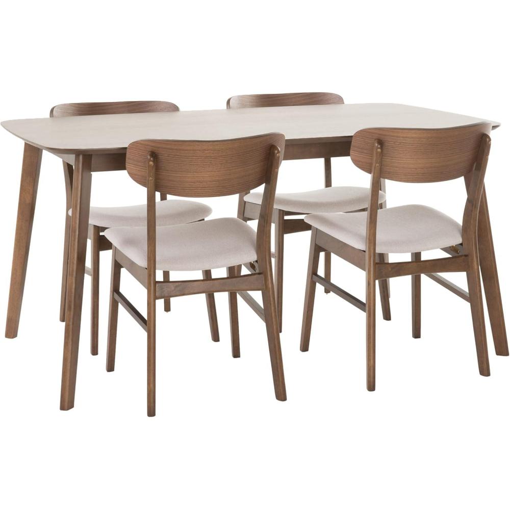 imageChristopher Knight Home Lucious 60quot Rectangular Dining Set 5Pcs Set Natural Walnut  Light Beige