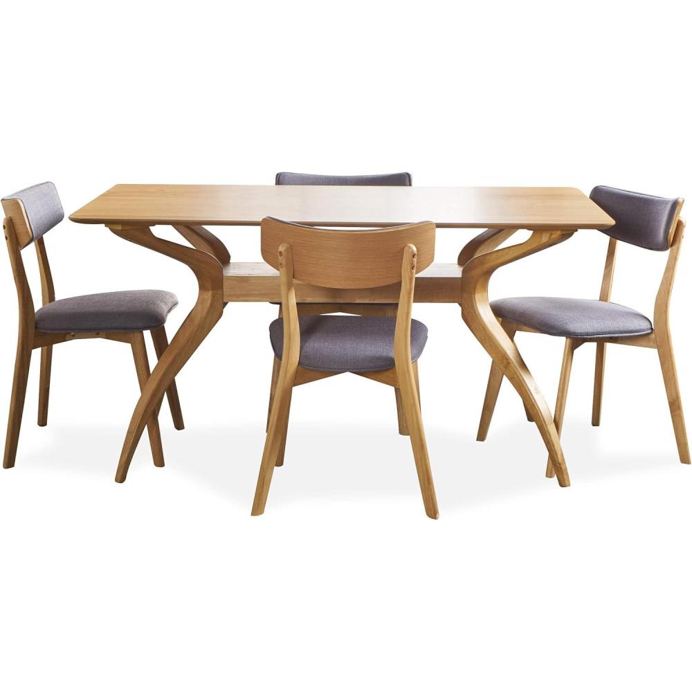 imageChristopher Knight Home Nissie MidCentury Wood Dining Set with Fabric Chairs 5Pcs Set Natural Oak Finish Dark Grey