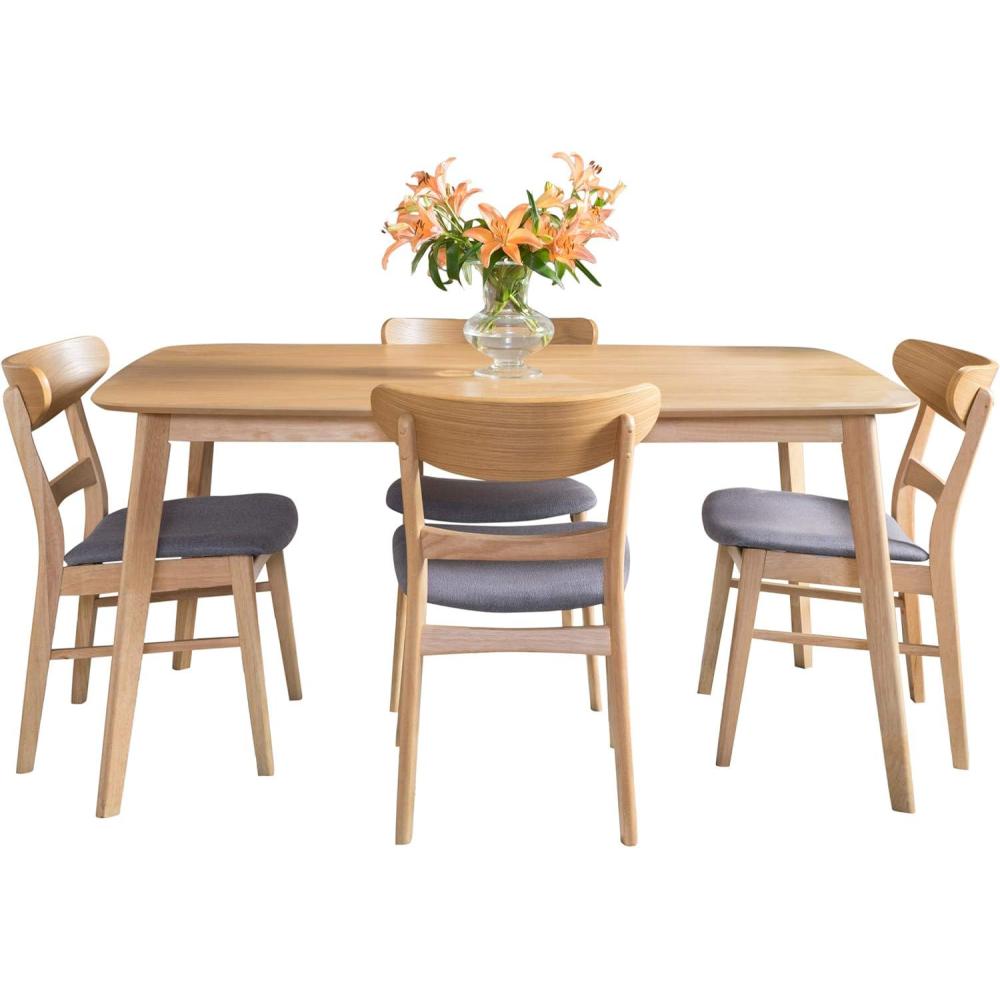 imageGDFStudio Christopher Knight Home Idalia 60quot Rectangular Dining Set 5Pcs Set Natural Oak Dark Grey