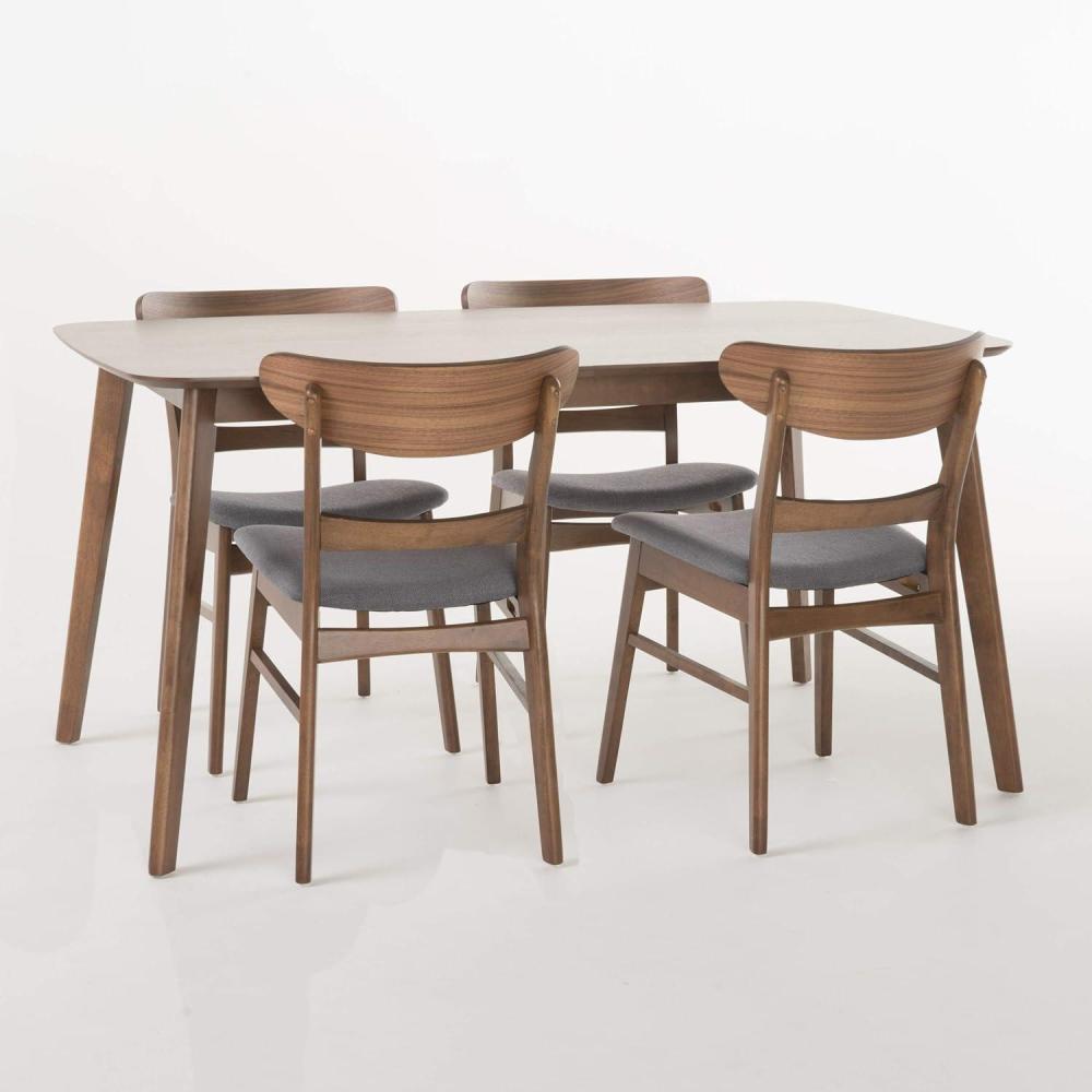 imageGDFStudio Christopher Knight Home Idalia 60quot Rectangular Dining Set 5Pcs Set Natural Walnut Dark GreyDark Grey