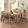 Alva Mid-Century Modern 7 Piece Dining Set with A-Frame Table, Dark Brown and Walnut
