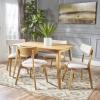 Christopher Knight Home Megann Mid-Century Wood Dining Set with Fabric Chairs, 5-Pcs Set, Natural Oak / Light Beige(Natural Oak / Light Beige)