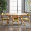 Christopher Knight Home Nissie Mid-Century Wood Dining Set with Fabric Chairs, 5-Pcs Set, Natural Oak Finish / Green Tea