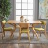 Christopher Knight Home Nissie Mid-Century Wood Dining Set with Fabric Chairs, 5-Pcs Set, Natural Oak Finish / Green Tea