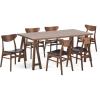 Alva Mid-Century Modern 7 Piece Dining Set with A-Frame Table, Dark Brown and Walnut