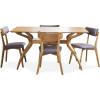 Christopher Knight Home Nissie Mid-Century Wood Dining Set with Fabric Chairs, 5-Pcs Set, Natural Oak Finish / Dark Grey