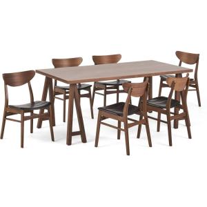 Alva Mid-Century Modern 7 Piece Dining Set with A-Frame Table, Dark Brown and Walnut