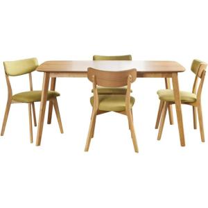 Christopher Knight Home Alma Mid-Century Wood Dining Set with Fabric Chairs, 5-Pcs Set, Natural Oak / Green Tea