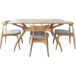 Christopher Knight Home Barron Fabric and Oak Wood Dining Set, 5-Pcs Set, Light Grey / Oak