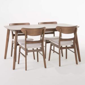Christopher Knight Home Idalia 50″ Rectangular Dining Set, 5-Pcs Set, Natural Walnut / Light Beige(Light Beige + Walnut)