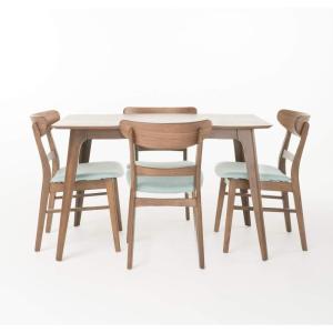 Christopher Knight Home Idalia 50″ Rectangular Dining Set, 5-Pcs Set, Natural Walnut / Light Beige(Mint)