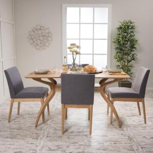 Christopher Knight Home Kwame Curved Leg Rectangular Dining Set, 5-Pcs Set, Natural Oak / Dark Grey