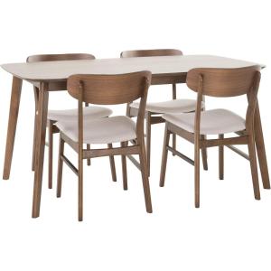 Christopher Knight Home Lucious 60″ Rectangular Dining Set, 5-Pcs Set, Natural Walnut / Light Beige