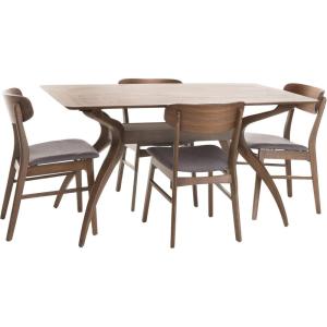 Christopher Knight Home Lucious Curved Leg Rectangular Dining Set, 5-Pcs Set, Natural Walnut / Dark Grey
