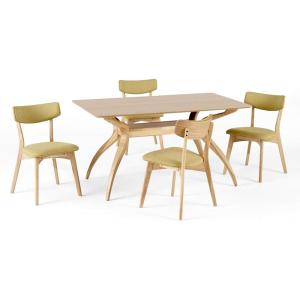 Christopher Knight Home Nissie Mid-Century Wood Dining Set with Fabric Chairs, 5-Pcs Set, Natural Oak Finish / Green Tea