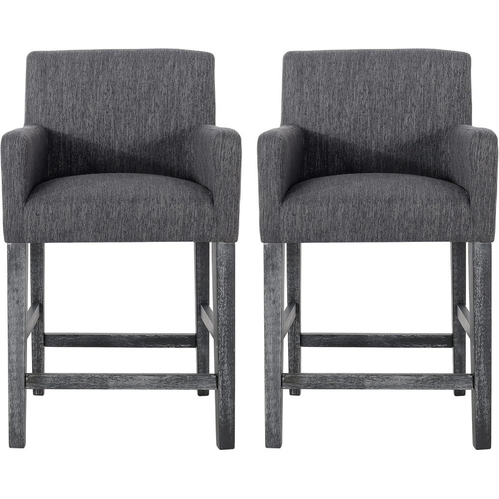 imageChristopher Knight Home Armga Fabric Upholstered Counter Stools Set of 2 Wooden Counter Height Barstool Set Kitchen Island Bar Stool Chair Dining Room Armchair Set Charcoal Gray