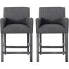 Christopher Knight Home Armga Fabric Upholstered Counter Stools Set of 2, Wooden Counter Height Barstool Set, Kitchen Island Bar Stool Chair, Dining Room Armchair Set, Charcoal Gray